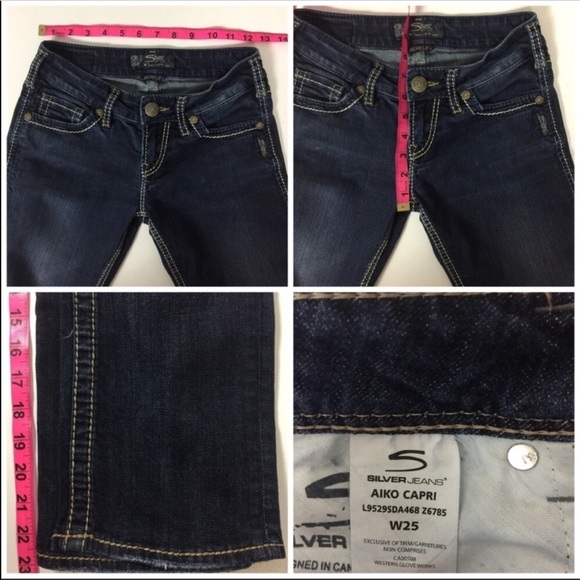 Silver Distressed Skinny Aiko Cropped Capri Jeans Size 25 Like New SALE - Picture 6 of 8